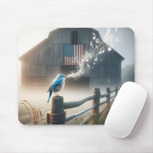 Mousepad Bluebird cantando em uma cerca do país (Com mouse)