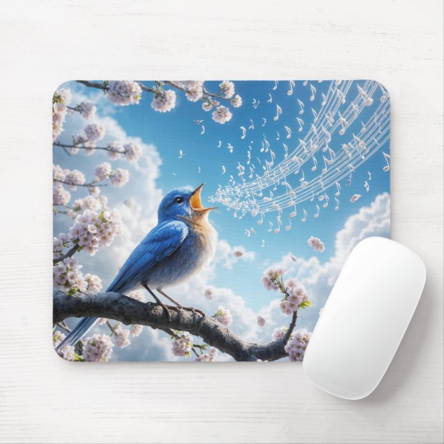 Mousepad Bluebird cantando em uma ramificação da árvore de  (Com mouse)
