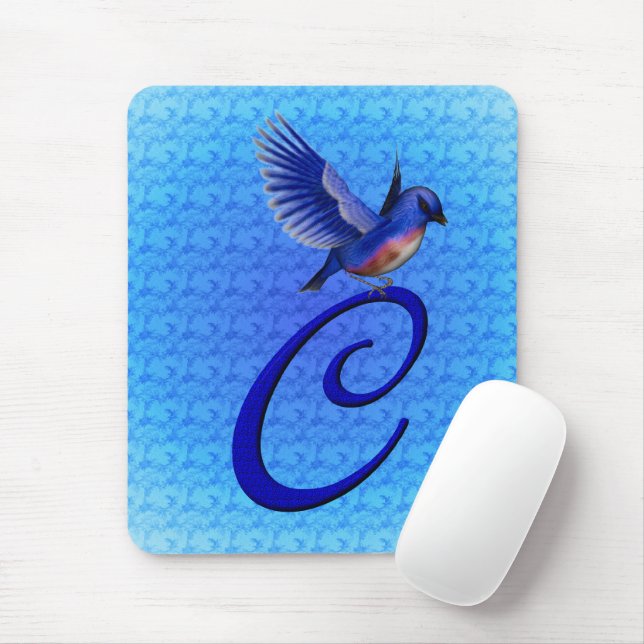 Mousepad Bluebird Elegante Monograma Inicial C (Com mouse)