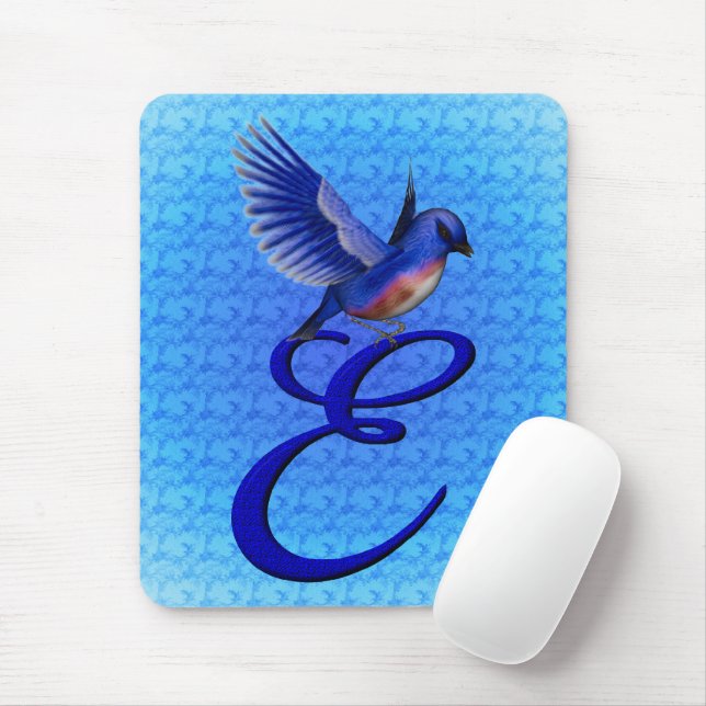 Mousepad Bluebird Elegante Monograma Inicial E (Com mouse)