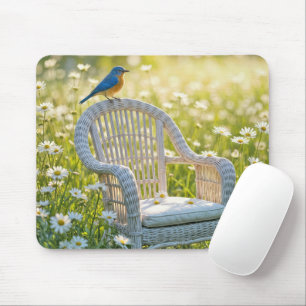 Mousepad Bluebird em uma cadeira de Wicker
