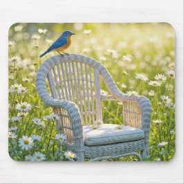Mousepad Bluebird em uma cadeira de Wicker