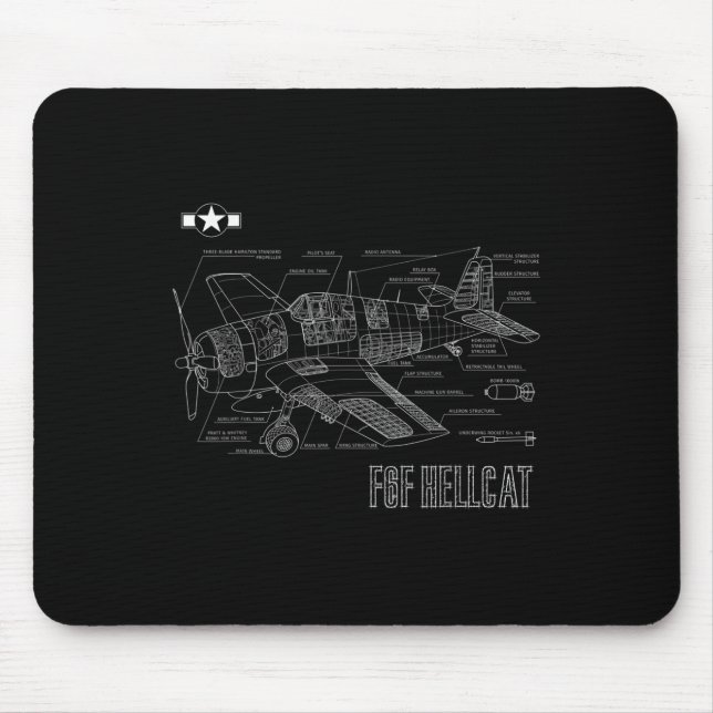 Mousepad Blueprint do avião de combate de Hellcat da 2ª Gue (Frente)