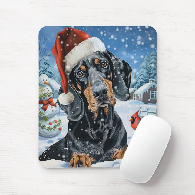 Mousepad Bluetick Coonhound Winter Wonderland Christmas (Com mouse)
