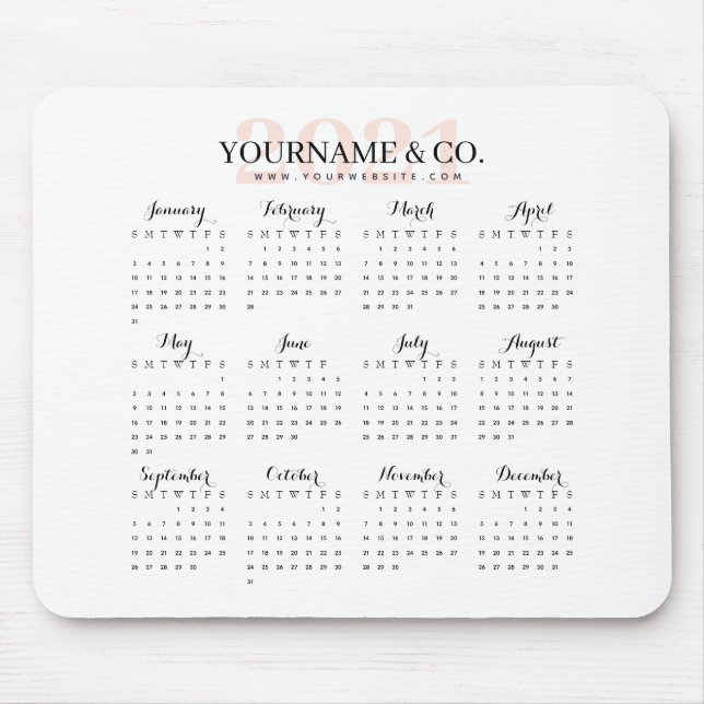Mousepad Blush de Nome Comercial do Calendário 2021 (Frente)