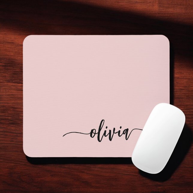 Mousepad Blush Dusty Pink Girly Script Monograma Nome Moder (Criador carregado)