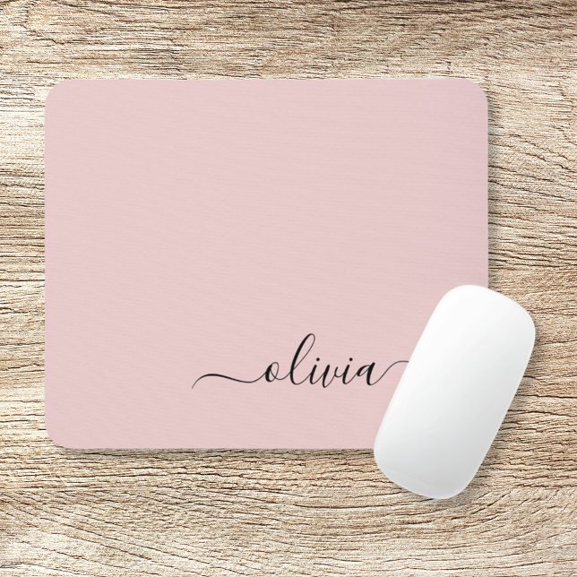 Mousepad Blush Dusty Pink Girly Script Monograma Nome Moder (Criador carregado)