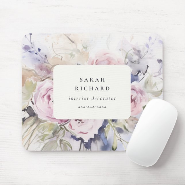 Mousepad Blush Lilac Watercolor Rosa Floral Bunch Business (Com mouse)