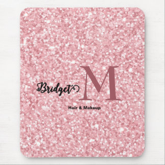 Mousepad Blush Pink glitter Monogram hair and makeup