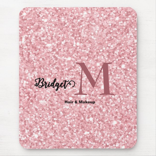 Mousepad Blush Pink glitter Monogram hair and makeup (Frente)