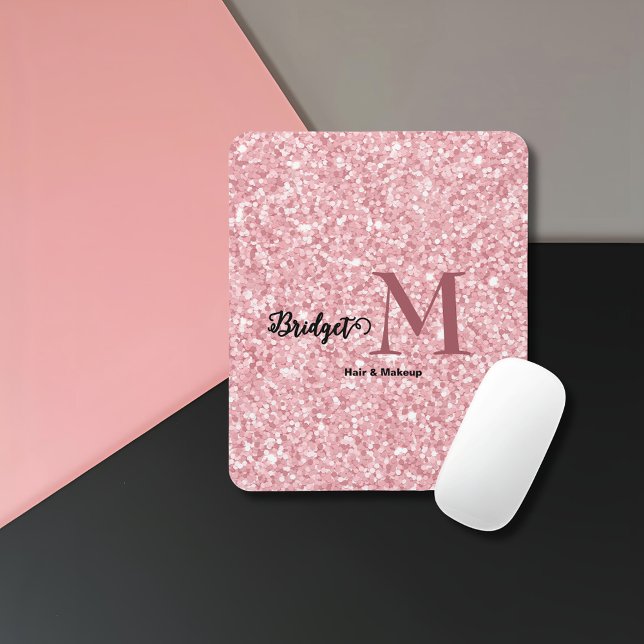 Mousepad Blush Pink glitter Monogram hair and makeup (Criador carregado)