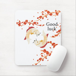 Mousepad Boa Sorte de Peixe Koi com Sakura Japonês Elegan