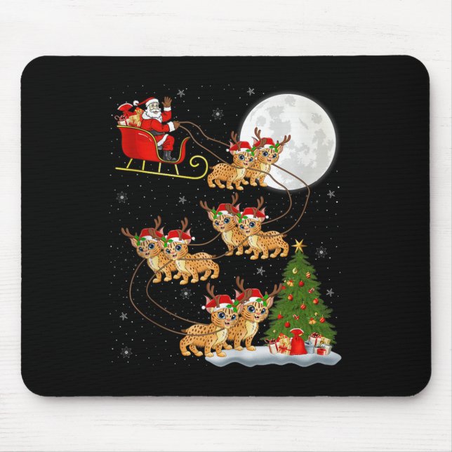 Mousepad Bobcat Lynx Santa Sleigh Flying Funny Magical Chri (Frente)