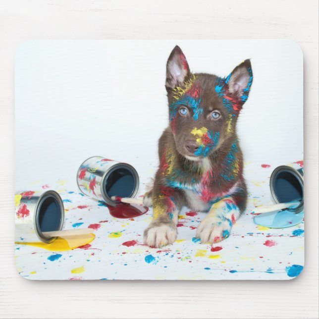 Mousepad Bobo Rouco Puppy entrou em Baldes de pintura (Frente)
