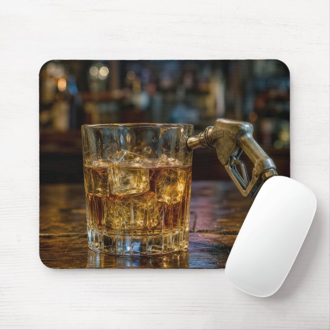 Mousepad Bocal de Gasolina em um Copo de Uísque (Com mouse)