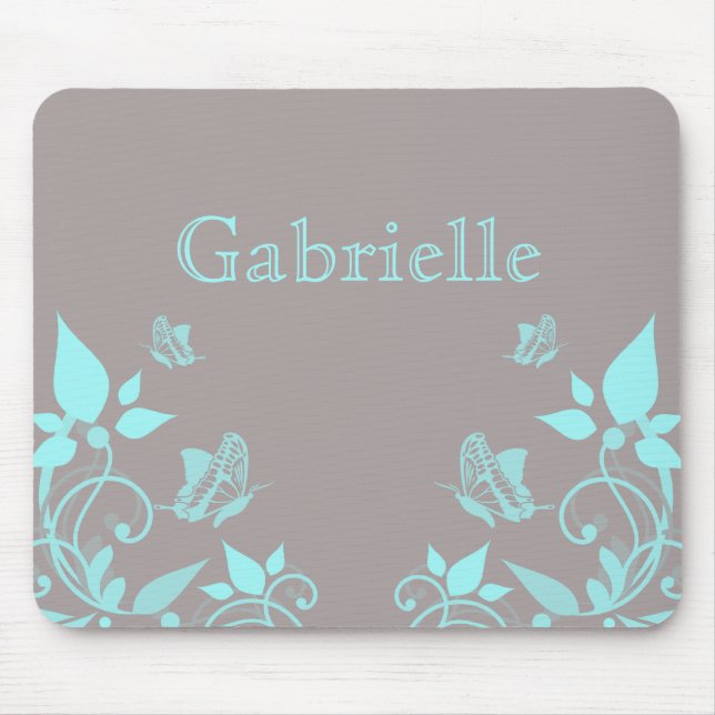 Mousepad Bocal Floral de Borboleta Aqua (Frente)