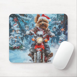 Mousepad Boewer Terrier Dog Dirigindo Motocicleta Natal