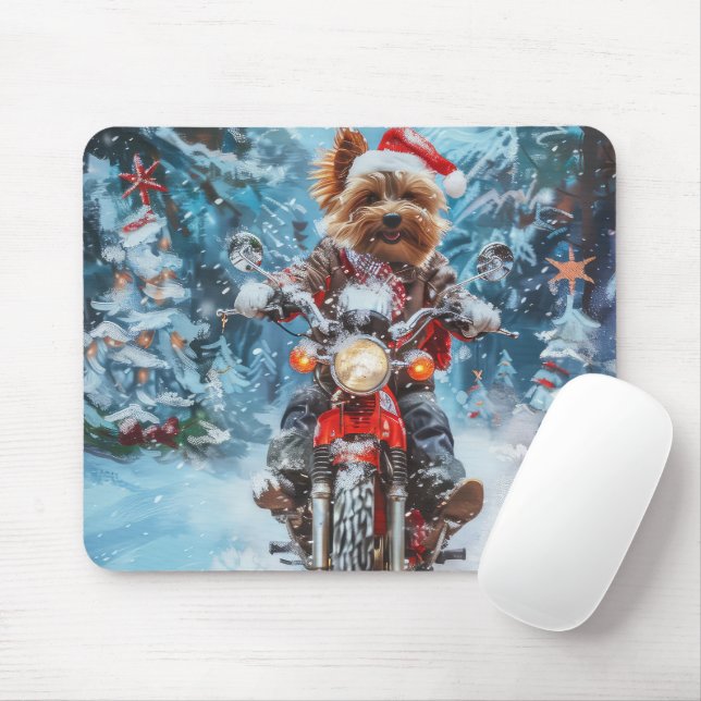Mousepad Boewer Terrier Dog Dirigindo Motocicleta Natal (Com mouse)