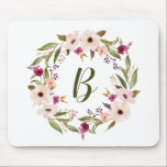 Mousepad Bohemian Floral Wreath Monograma<br><div class="desc">Mousepad inspirado na Boêmia,  com aquarela roxa e flores de marfim com coroa foliar. Este monograma personalizável é perfeito para um presente personalizado.</div>