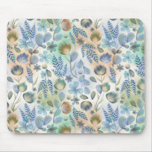 Mousepad Boho Azul Verde Floral Botânico Caprichoso  