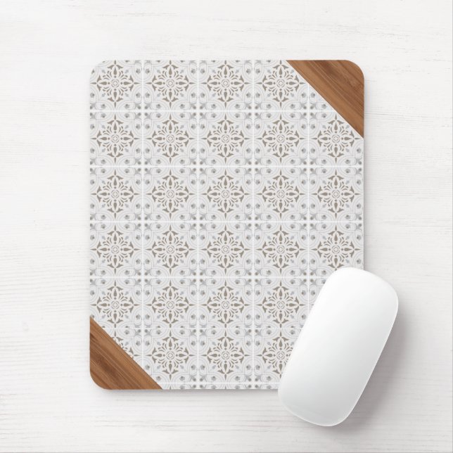 Mousepad Boho Azulejo Bamboo Office Bohemian (Com mouse)