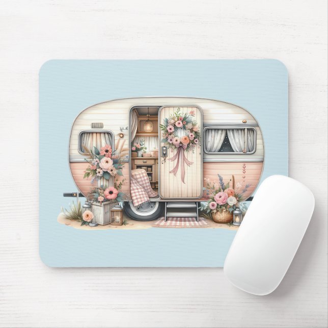 Mousepad Boho Camper com Floral Wreath & Pastels Rosa (Com mouse)