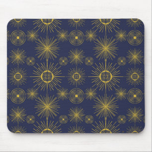 Mousepad Boho Celestial Sun Stars Padrão Azul