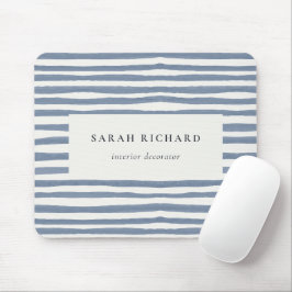 Mousepad Boho Chic Azul Desbotado Listras Desenhadas à Mão 