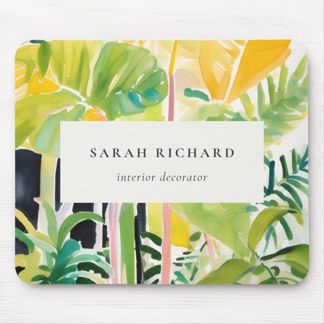 Mousepad Boho Chic Green Tropical Leafy Foliage Botanical (Frente)