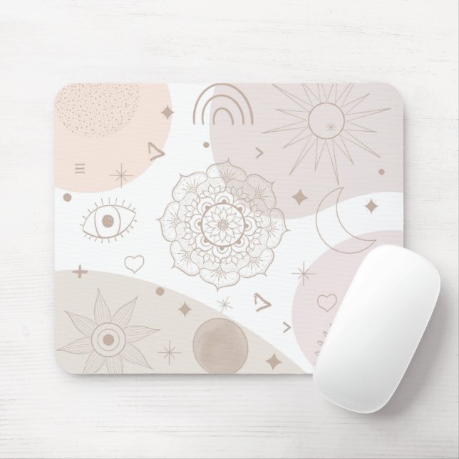 Mousepad Boho Doodles Espaciais Neutrais Design (Com mouse)