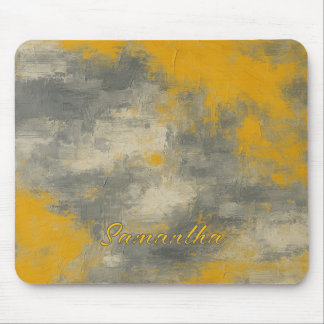 Mousepad Boho Elegance Abstrato Mustard & Cinza Art