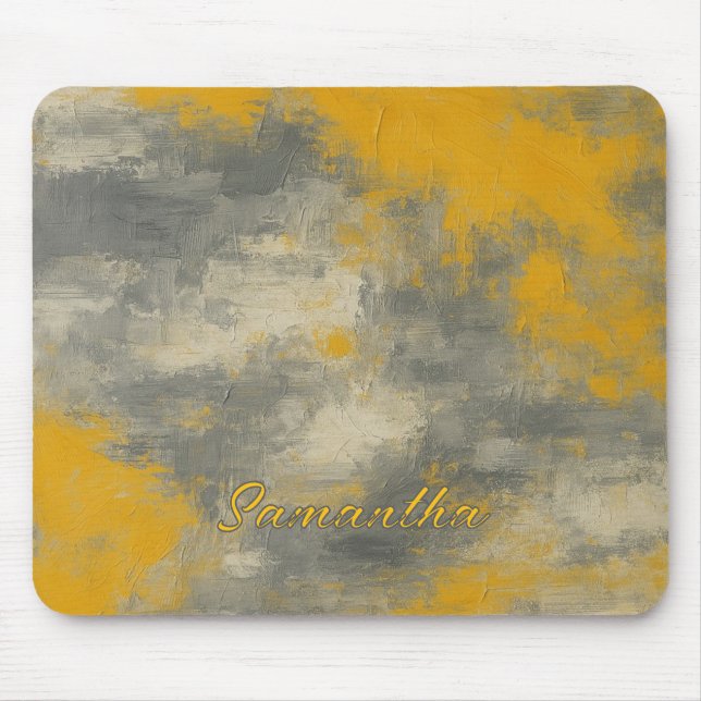 Mousepad Boho Elegance Abstrato Mustard & Cinza Art (Frente)