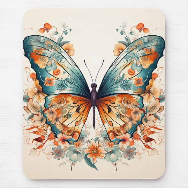 Mousepad Boho Floral Blossom Butterfly Meadow Watercolor (Frente)