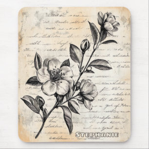 Mousepad Boho Floral Esboço Marrom Pergaminho Vintage