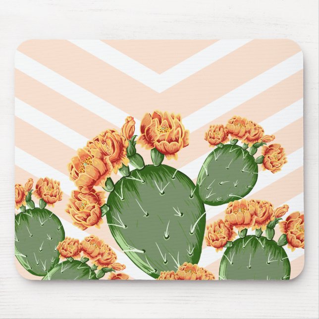 Mousepad Boho Flores De Pear Cactus E Chevrons (Frente)