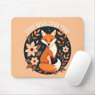Mousepad Boho Fox "Fique Selvagem, Fique Livre" Design Wood