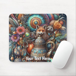 Mousepad Boho Fox Raccoon Floral Design