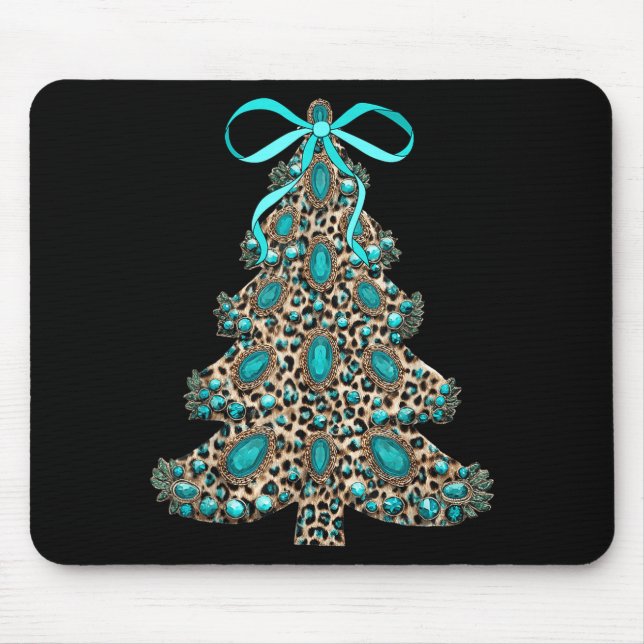 Mousepad Boho Leopard Christmas Tree Cheetah Print Coquette (Frente)
