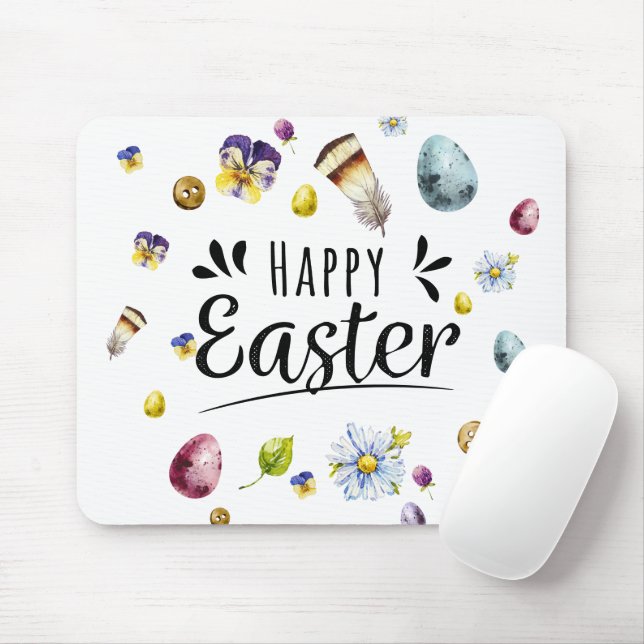 Mousepad Boho Rustic Watercolor Felz pascoa Colorido (Com mouse)