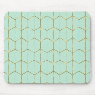 Mousepad Boho Verde Menta Hexágono Dourado & Glam Geométric