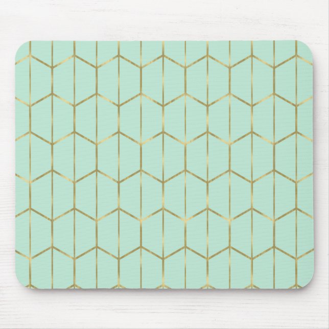 Mousepad Boho Verde Menta Hexágono Dourado & Glam Geométric (Frente)