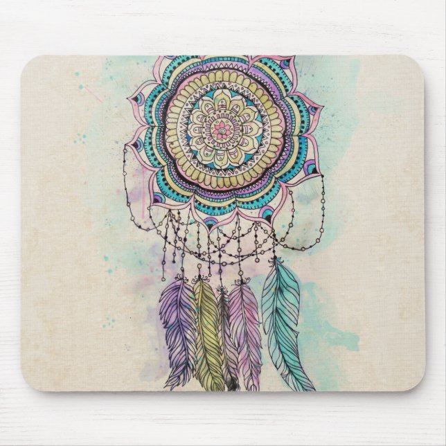 Mousepad Boho Watercolor Mandala Dreamcatcher (Frente)