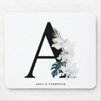 Boho White Orchids Tropical A Monograma