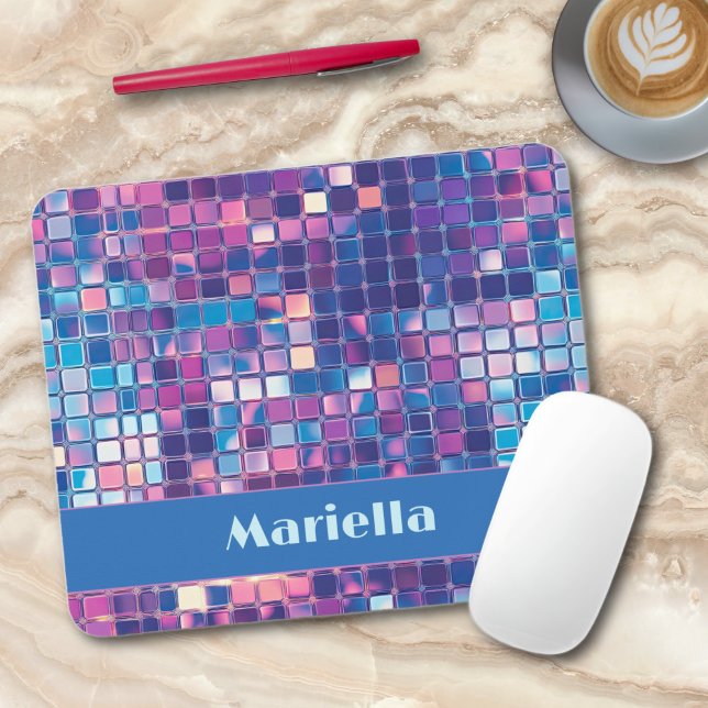 Mousepad Bola de Disco Azul e Roxo do Groovy Personalizada (groovy blue and purple disco ball personalized mouse pad)