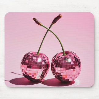 Mousepad Bola de Disco Rosa Cerejas Vermelhas Rosa