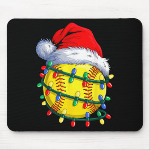 Mousepad Bola de Softbol Chapéu de Papai Noel Natal Softbol