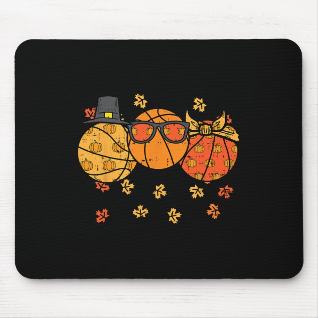 Mousepad Bolas de basquete de Ação de Graças Pilgrim Queda  (Frente)