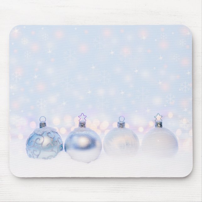 Mousepad Bolas de Natal de Prata Festiva na Neve (Frente)