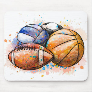 Mousepad Bolas Desportivas de Aquarela