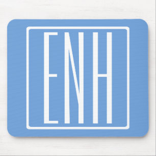 Mousepad Bold Modern 3 Iniciais Monograma   Azul macio